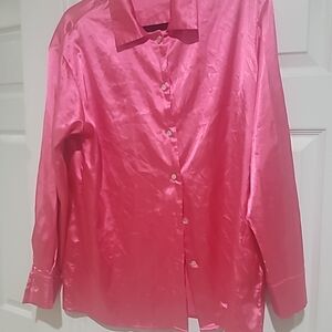 Hot pink long sleeve button-down blouse sz M